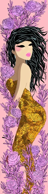 Free mermaid bookmark featuring an Asian mermaid in a gold and purple dress